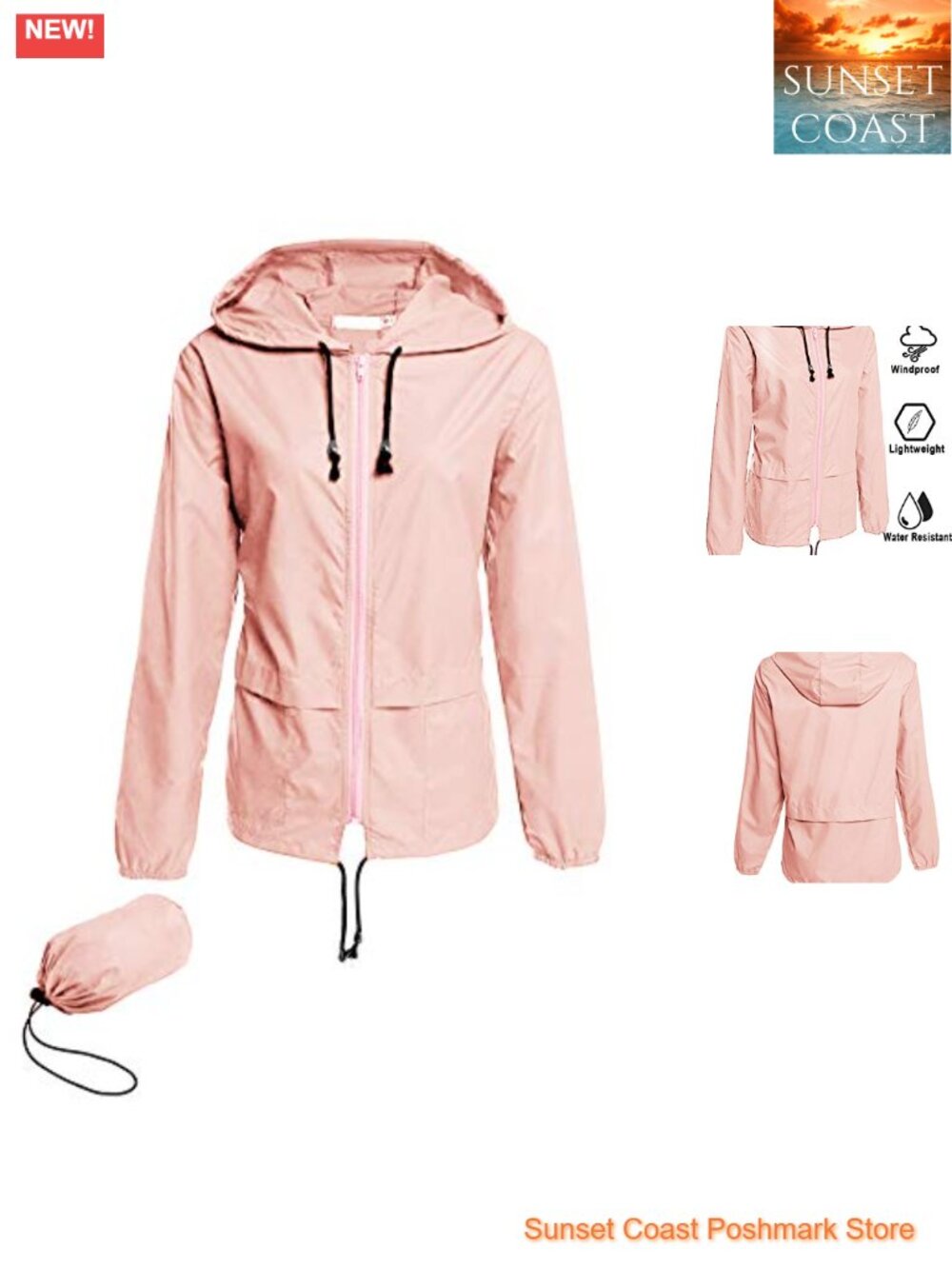 Women's Lightweight Waterproof Packable Rain Jacket Hooded Windbreaker Outdoor